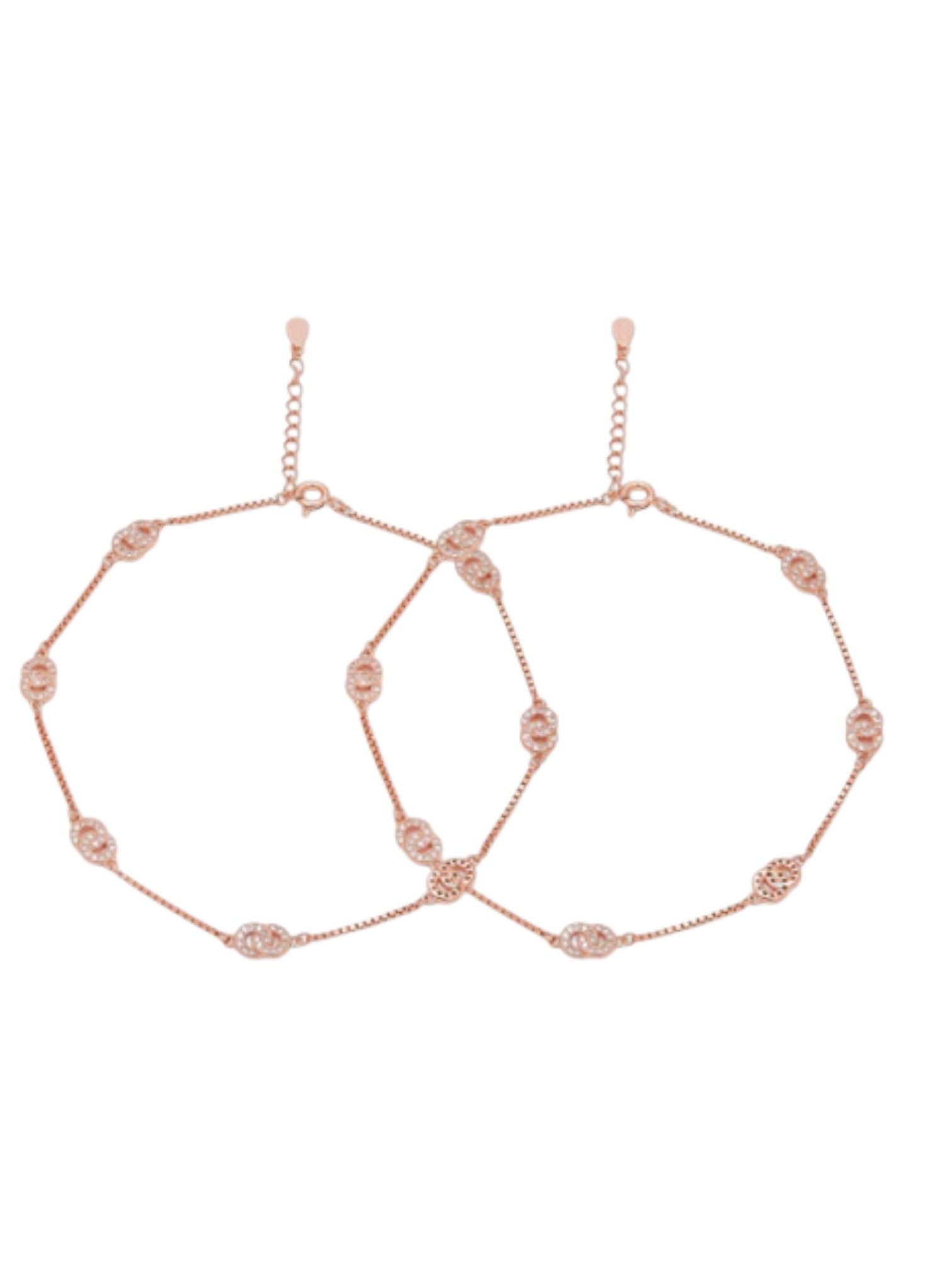 Double Circle CZ Rose Gold Plated 925 Sterling Silver Anklet By Kesardeep Impex For Women